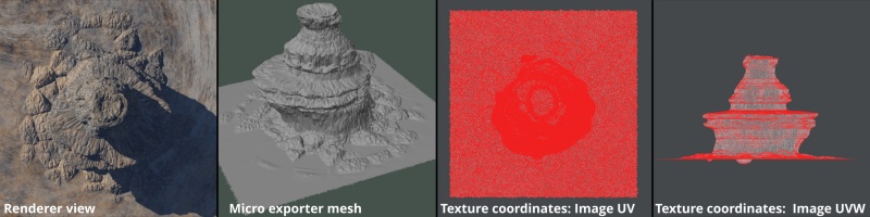 Examples of the terrain geometry mappedinto the UV texture coordinate space from an orthographic camera’s point of view.