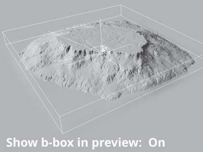 The bounding box drawn around a heightfield in the 3D Preview pane.