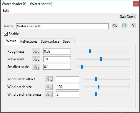 The settings for “Water shader 01”