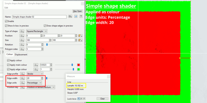 Simple shape shader applied as colour with Edge units set to percentage.