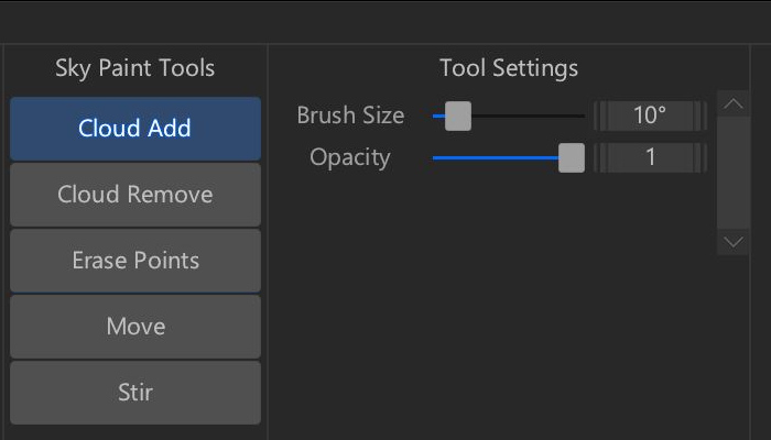 Paint strokes are displayed in green when using the Cloud Add tool.