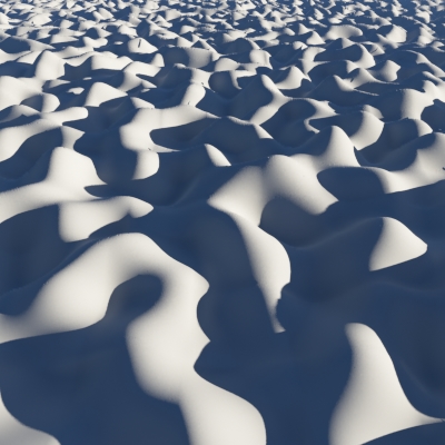 Rendered perspective view of the same Perlin 3D scalar noise patten used for displacment.