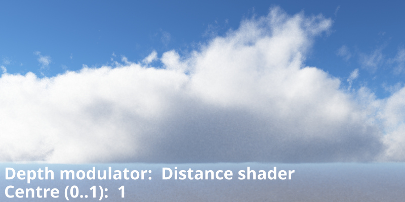 Distant shader assigned to Depth modulator.  Centre (0..1) = 1