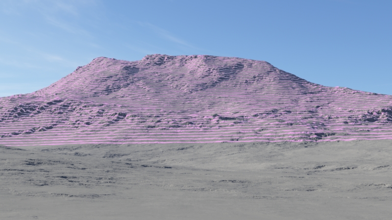 Render showing parallel lines along the mountain surface.
