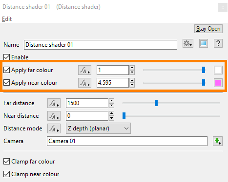 Distant shader settings assigned to Colour function.