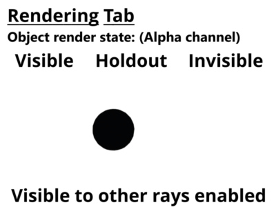 Alpha channel for 3D objects set to visible, holdout,and invisible.  Visible to other rays enabled.