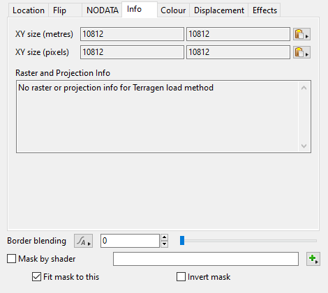Raster and Projection info when Load method set to Terragen