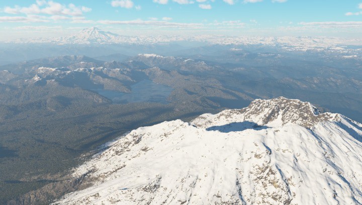 The top of Helens with Mt. Rainier in the distance