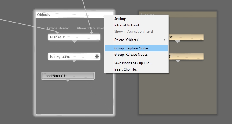 To group all the nodes within a group, Right click on the group and choose Group: Capture Nodes.