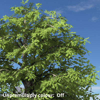 Black fringe around tree leafs removed by enabling Premultiply colour.