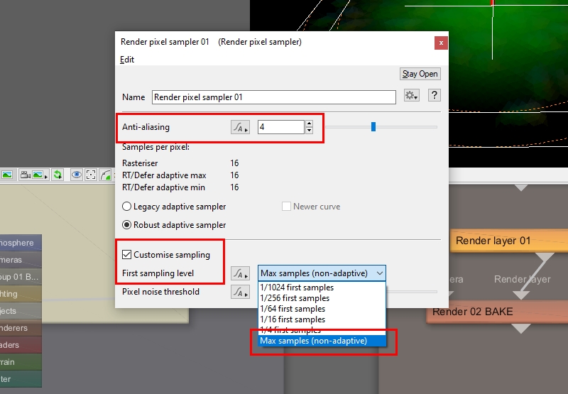 Render pixel sampler settings for the vector displacement image.