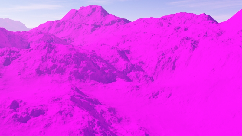 Render of terrain with the Surface layer’s Enable test colour parameter checked.