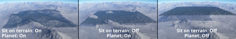 Sit on ground and planet settings off and on