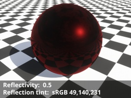 Reflection tint = sRGB 229,50,50, Reflectivity = 0.5