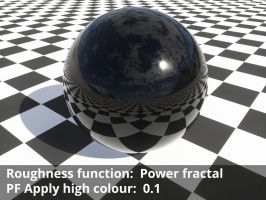 Power fractal shader assigned to Roughness function.  Apply high colour = 0.1