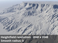 Heightfield resolution 2048 x 2048, Smooth radius = 0.