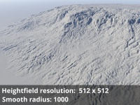 Heightfield resolution 512 x 512, Smooth radius = 1000.