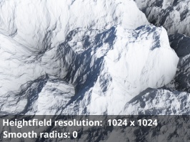 Heightfield resolution 1024 x 1024. Smooth radius = 0.
