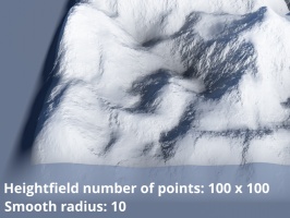 Heightfield resolution 100 x 100, Smooth radius = 10