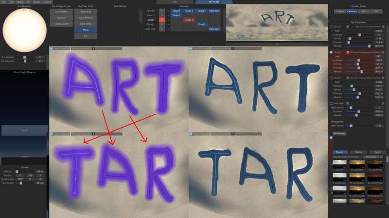 With the Move tool you can rearrange brush stroke curves.  Here the Cloud Remove curves have been moved.