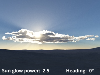Sun glow power = 2.5, Sun heading = 0 degrees.