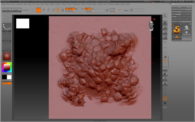 Vector displacement terrain after sculpting in Zbrush.