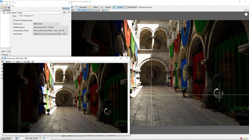 Terragen's 3D Preview pane and Render View pane using OCIO colour management and ACES colour space.