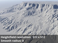 Heightfield resolution 512 x 512, Smooth radius = 0.