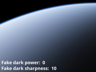 Fake dark power = 0, Fake dark sharpness = 10 (default)