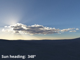 Sun heading = 348 degrees.  In front and to the left of the observer's position.