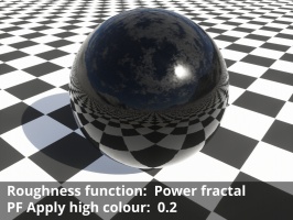 Power fractal shader assigned to Roughness function.  Apply high colour = 0.2