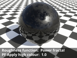 Power fractal shader assigned to Roughness function.  Apply high colour = 1.0