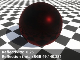 Reflection tint = sRGB 229,50,50, Reflectivity = 0.25