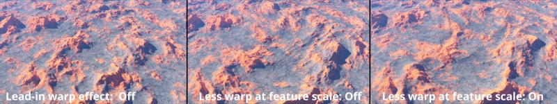 Less warp at feature scale off and on
