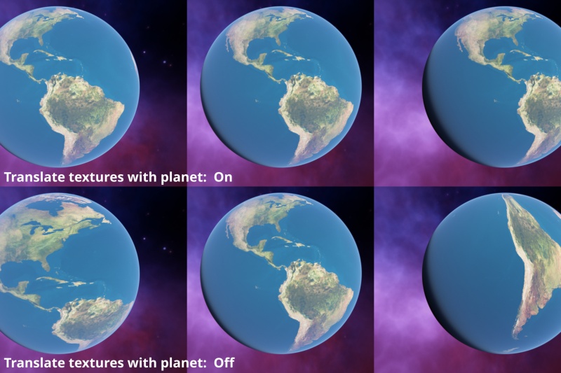 Translate textures with planet on and off.