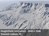 Heightfield resolution 2048 x 2048, Smooth radius = 10 (default).