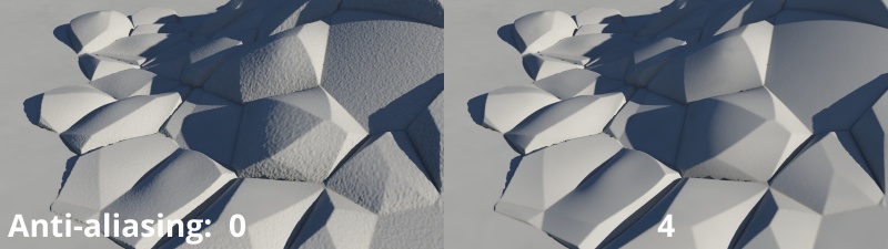 Low anti-aliasing values are okay for testing, but higher values result in more accurate details.