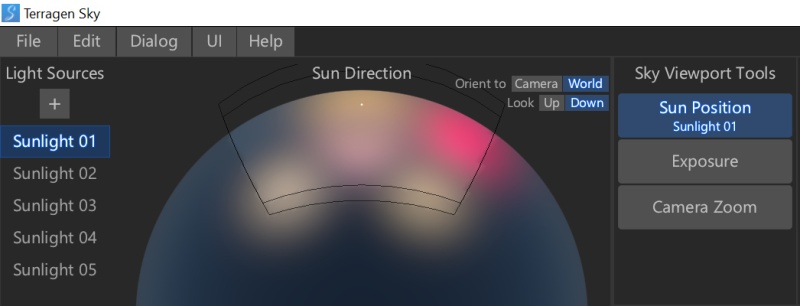 The selected sunlight is shown on the Sun Position button.