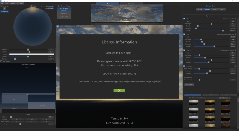 License Info display.