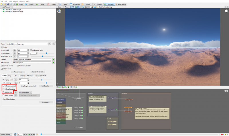 Enable motion blur and Defer atmo/cloud and Defer all shading.