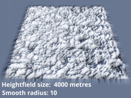 Heightfield size 4000 metres.  Smooth radius = 10.