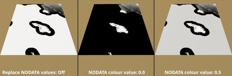 Replacing the NODATA pixels with a colour value.