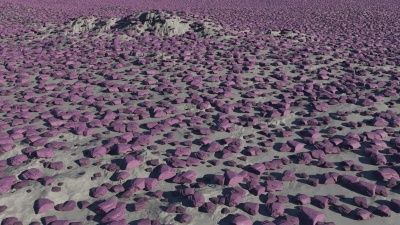 Colour of instanced rocks modified by the Choice: Size of bounding box