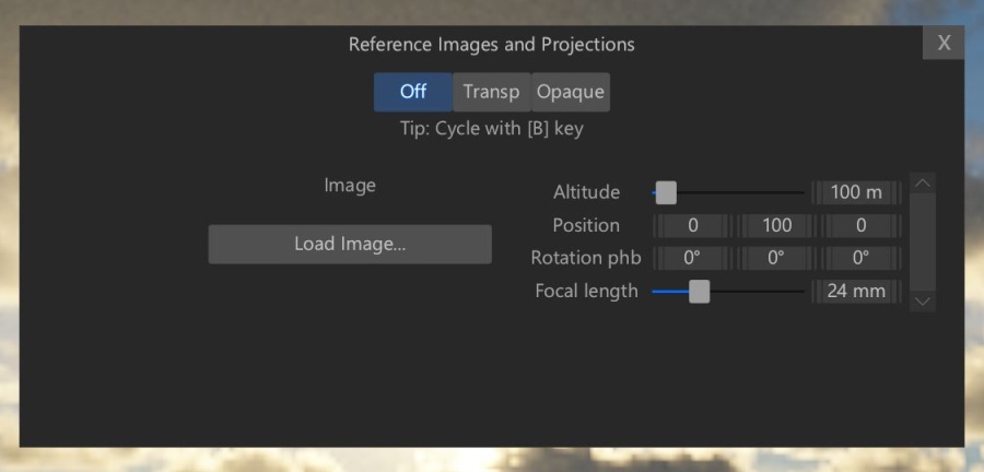 Reference Image and Projections window.