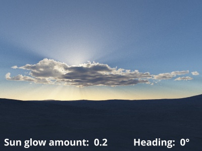 Sun glow amount = 0.2, Sun heading = 0 degrees.