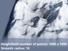 Heightfield resolution 1000 x 1000, Smooth radius = 10