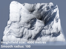Heightfield size = 4000 metres, Smooth radius = 100.