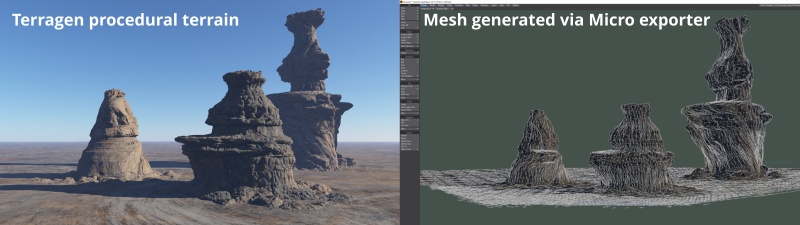Mesh generated by Micro exporter from procedural terrain.