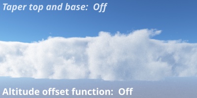Altitude offset function is off.  Clouds fill the cloud's depth because Taper top and base is off.