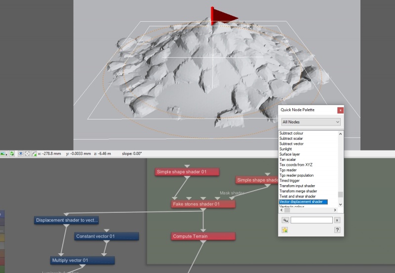 Add a Vector displacement shader node to the project via the Quick Node Palette.